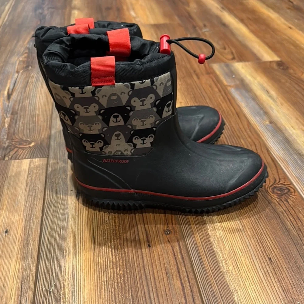 Kids Waterproof Boots - Black and Red